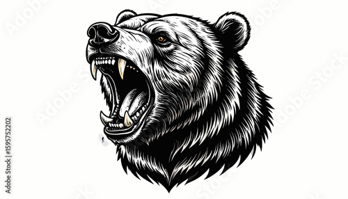 Illustrative Grizzly Bear Portrait Fierce Roar with Intricate Details, a Wild and Powerful Animal Concept
