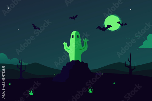 a spooky cactus with a jack o lantern base