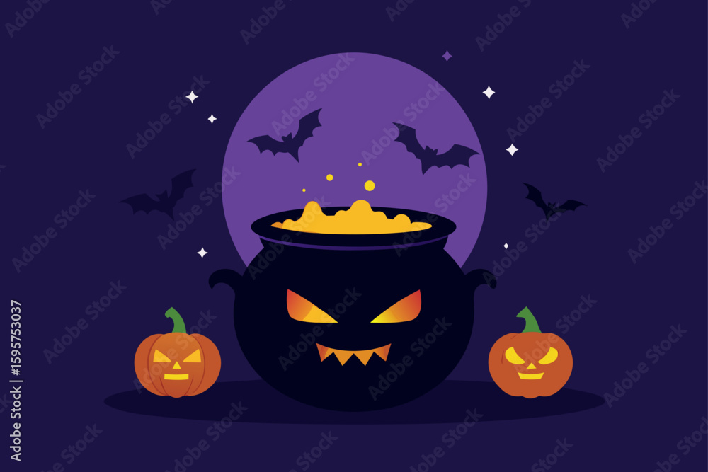 Fototapeta premium cactus surrounded by bats in halloween desert