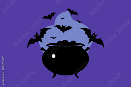 halloween cauldron with glowing green potion
