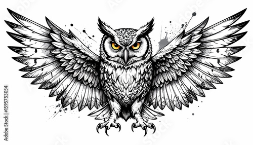 Detailed Sketch of a Flying Owl Artful Illustration of Wildlife in Motion
