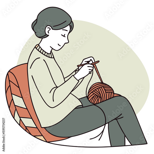 Flat vector of a person knitting