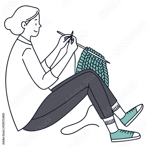 Flat vector of a person knitting