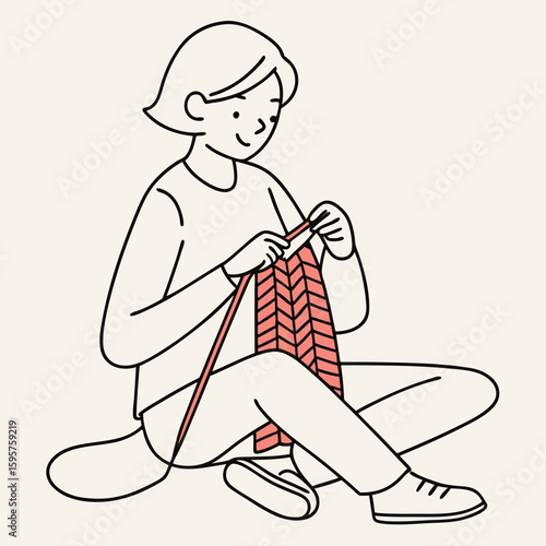 Flat vector of a person knitting