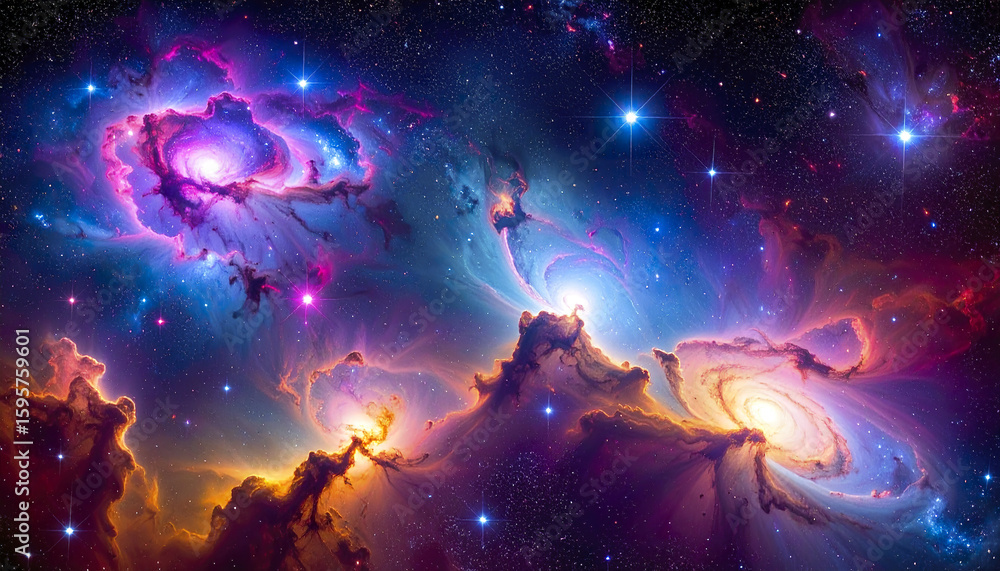 Obraz premium Colorful nebula and bright stars in deep space with glowing galaxies and cosmic clouds creating vibrant and mysterious cosmic scene full of wonder and beauty