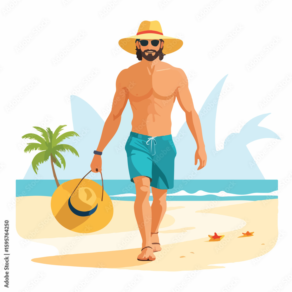 Man on Beach Vacation Vector Man on Beach Vacation Vector