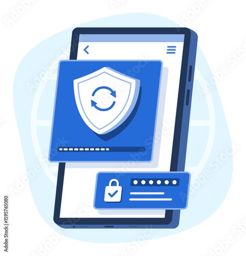 Smartphone Updating Security Data for Cyber Security Concept Illustration