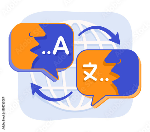 Speech Bubbles with Human Face Silhouette Speaking with Multilingual for Online Language Translator Concept Illustration Clip Art