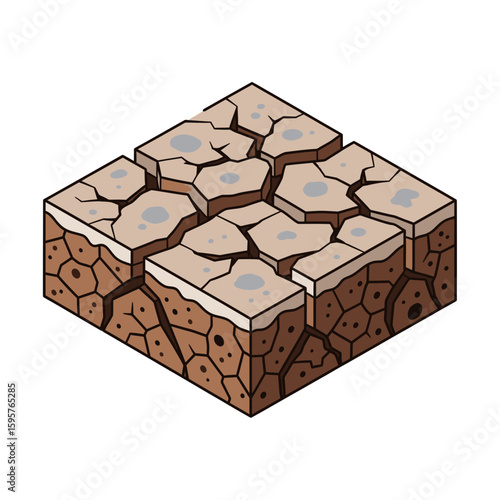Isometric illustration of cracked earth, showing drought and dryness.