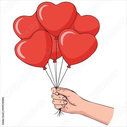 Heart shaped balloons held by hand vector image