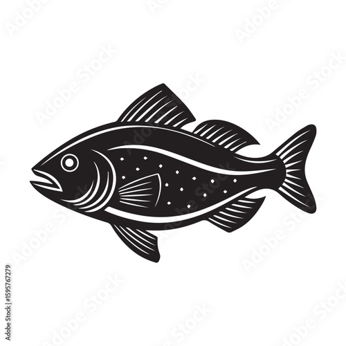 Halibut fish silhouette vector illustration logo style design 