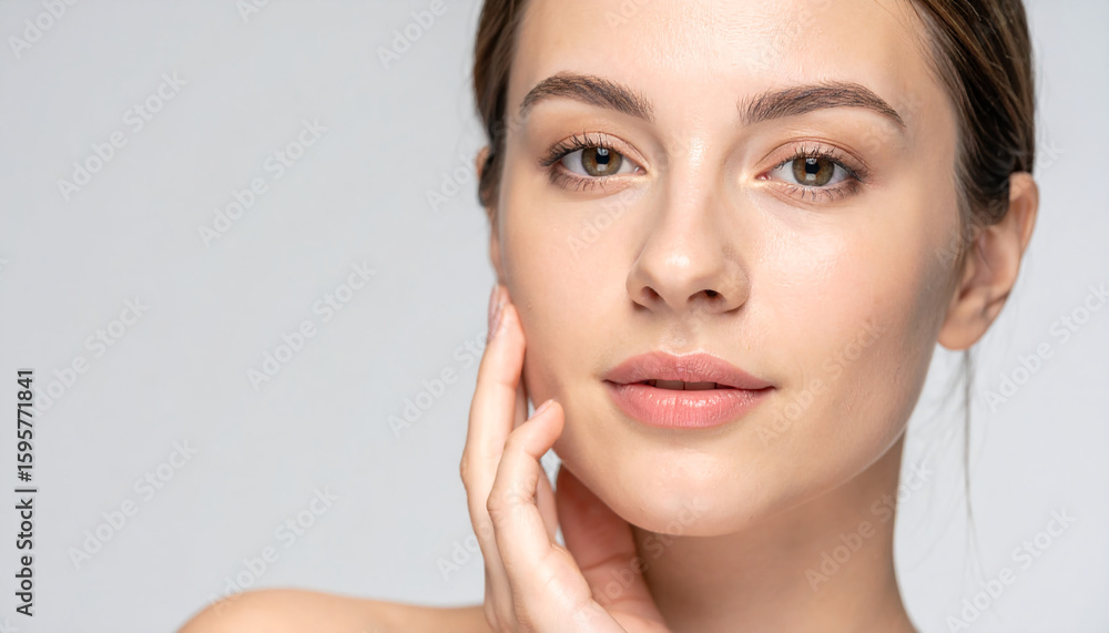 Beautiful woman touching the white skin of her face Beautiful woman touching the white skin of her face