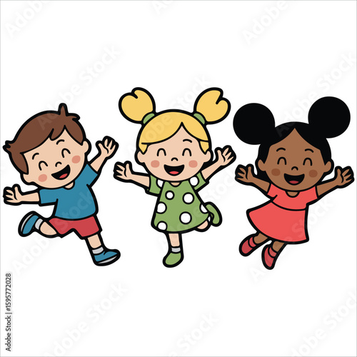 Smiling boys girls classroom scene vector illustration