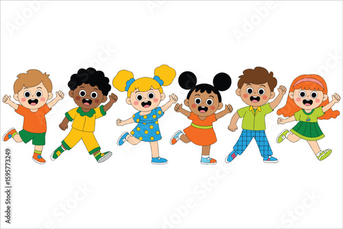 Cute kindergarten kids back to school vector artwork