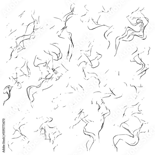 Chaotic arrangement of thin black lines scattered across a white background creating a dynamic texture