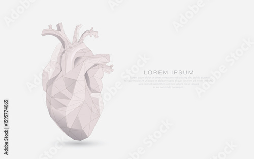 Low polygon and wireframe heart shape on a white background. Heartcare concept