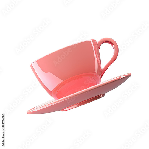 3D rendered pink teacup and saucer, glossy finish