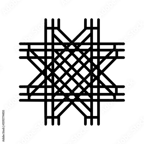 Abstract geometric star shape formed by intersecting black lines on a white background design element