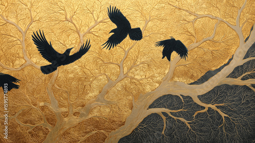 golden tree birds fortune mythical golden tree