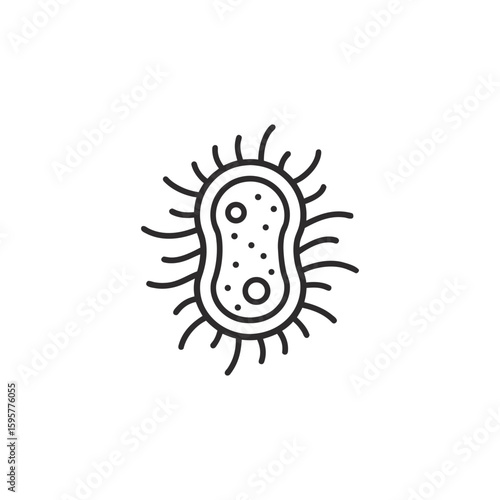 Outline illustration of a bacterium with flagella isolated on white background