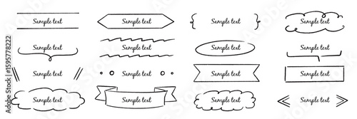 Text box hand drawn banner, frame set. Hand style brush stroke, rustic banner, cute tag, label, ornament and highlight. Graphic text shape, headline badge decoration elements. Vector illustration