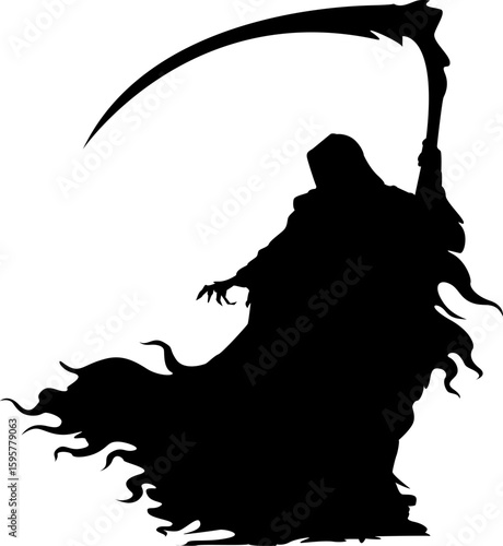 Mysterious and haunting hand drawn illustration of the Grim Reaper, symbolizing the inevitable cycle of life and death.