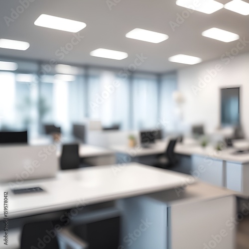 Wallpaper Mural Blurred view showcasing a modern open office space with desks, computers, and natural light streams Torontodigital.ca