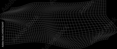 Abstract 3D Wireframe Curved Grid on a Black Background