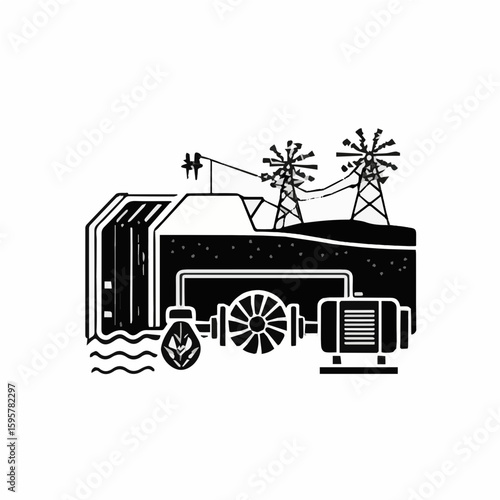 Hydroelectric & Geothermal Energy Icons: Black & White Set
This set of black and white icons offers a clear and impactful visual representation of hydroelectric and geothermal energy