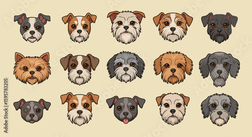 Dog heads collection, various breeds, pet portraits