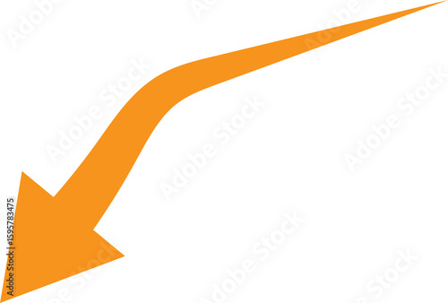 Bright orange arrow pointing down and to the left on black background