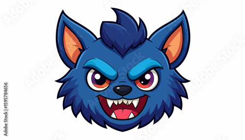 A cartoon illustration of a blue wolf with an angry expression and sharp teeth.