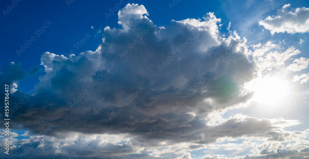 Fototapeta premium White clouds on blue sky. Beautiful sunny sky. Background with clouds on blue sky. Clouds on sky design.