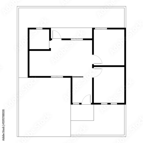 Black and White floor plan of a modern unfurnished house for your design. Suburban house vector blueprint. Architectural background.