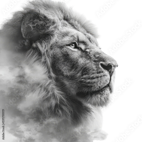 Wallpaper Mural Profile of a majestic lion, gray tones, clouds Torontodigital.ca