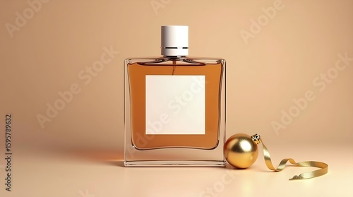 Glossy Christmas Perfume Mockup on Light Mocha with Gold Accent