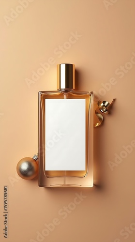 Glossy Christmas Perfume Mockup on Light Mocha with Gold Accent