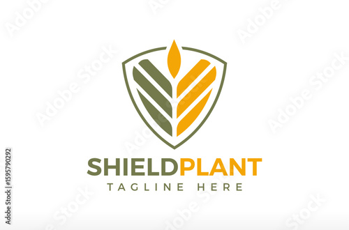 Agriculture Plant With Shield Logo Design, protects the farm from harmful bugs, insects, and humans creating bad things, crop grain shield, agro food tree plant shield icon Vector symbol illustrations
