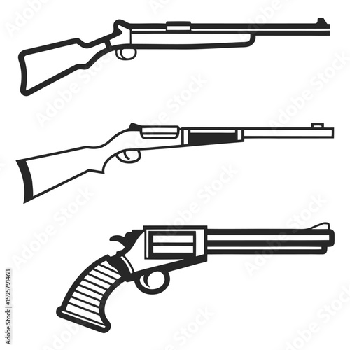 Collection of silhouetted firearms including rifles and shotguns set