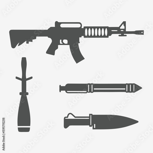 Collection of silhouetted firearms including rifles and shotguns set