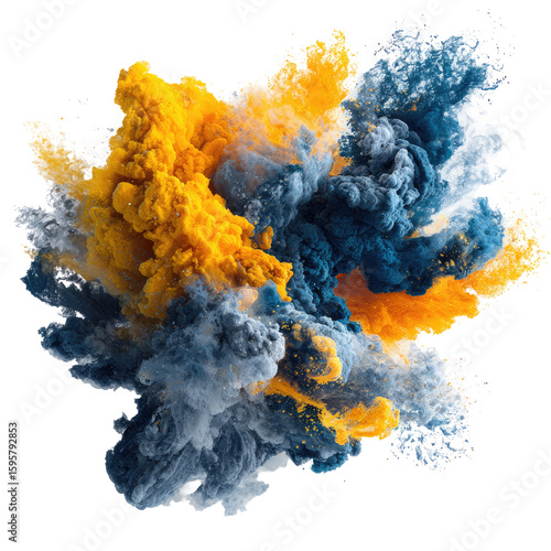 Abstract explosion of vibrant yellow and navy blue inks