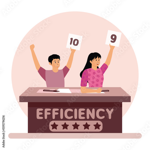 Efficiency Evaluation Event concept. Judges Scoring Performance Displaying Ratings.