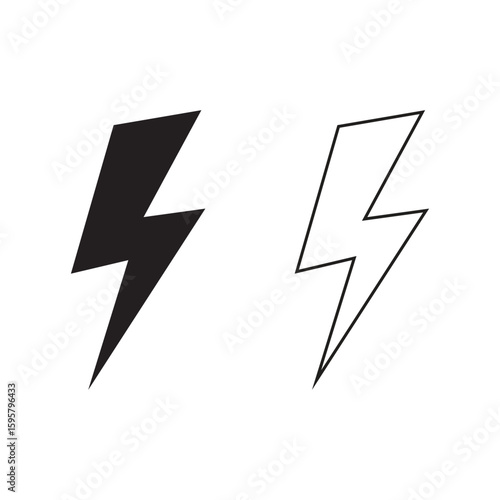Free Download Set of two lightning bolt icons, one solid and one outlined, on white background representing electricity and energy - GFXLoad