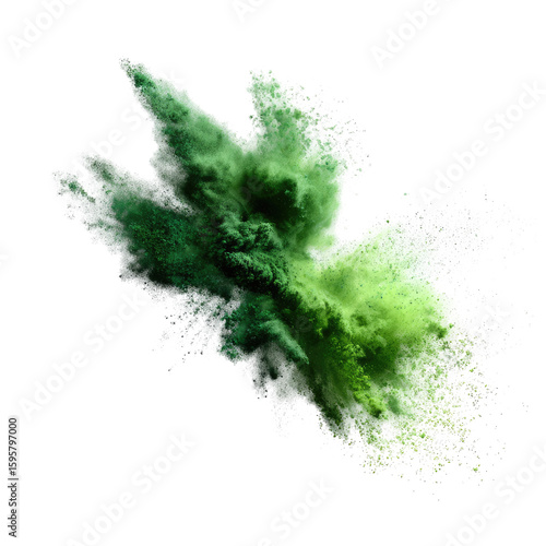Abstract explosion of green and white powder