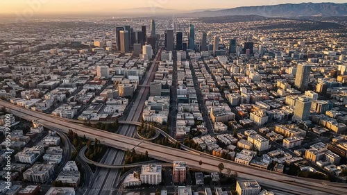 Expansive Aerial View of Los Angeles Urban Sprawl and Freeway System During Daytime