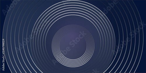 Futuristic abstract background featuring symmetrical concentric circles radiating from a glowing center. The gradient dark blue backdrop and soft white lines give a sci-fi or tech-inspired visual