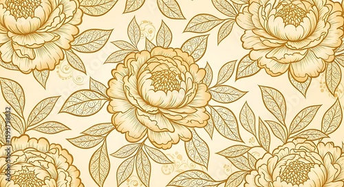 Elegant golden peony blossom pattern for backgrounds and decorative applications