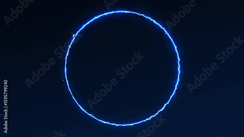 Glowing blue circle frame background animation. Alpha channel Blue circle glow border seamless loop animation.