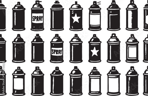 Black and white spray paint cans repeating pattern