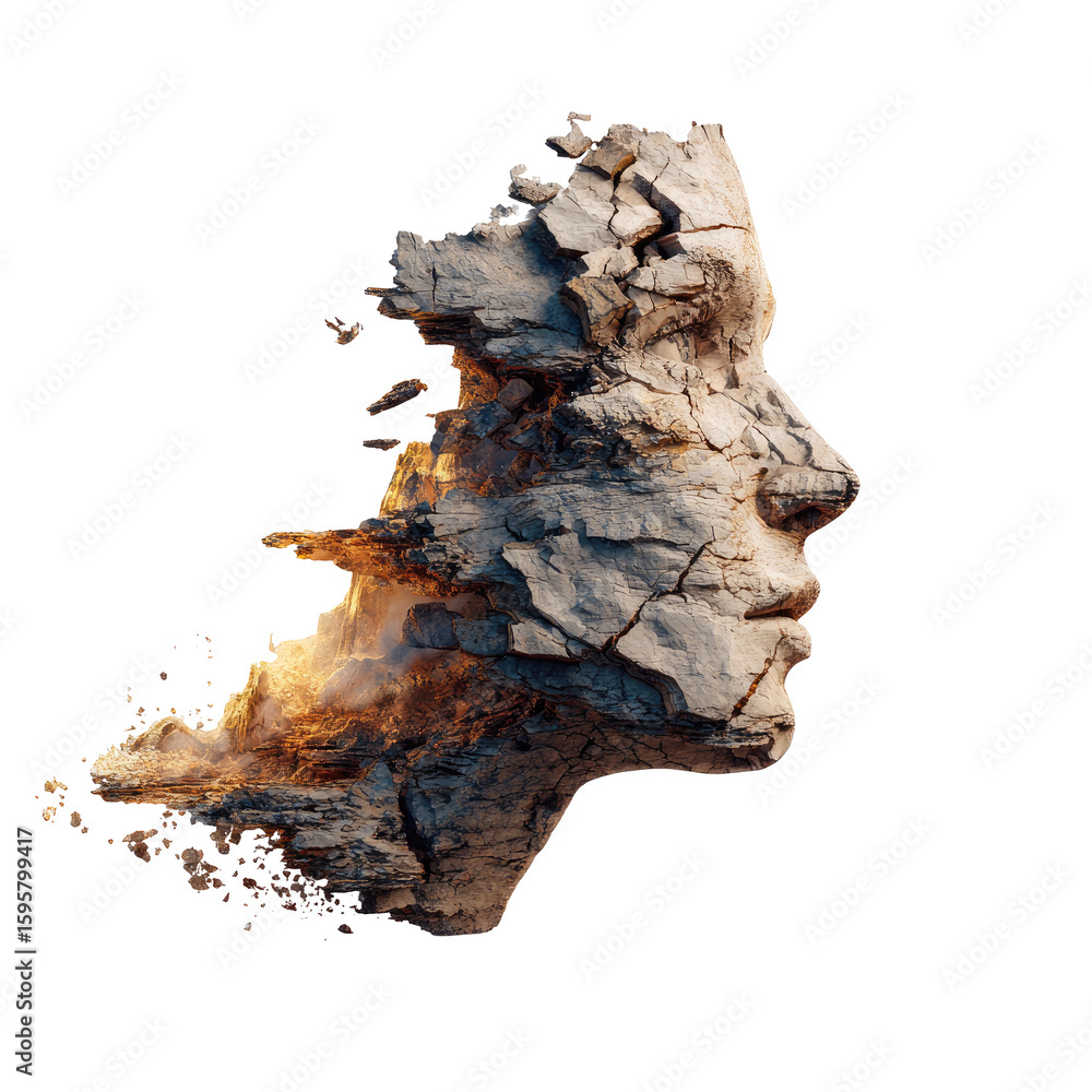 Obraz premium Stone face profile, fragmented, abstract